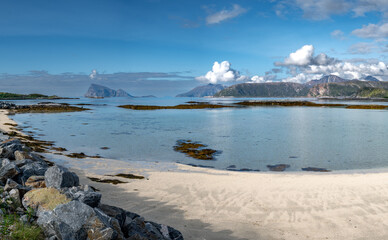 White Sand Beach And Calm Fjord At Sommaroy In Norway