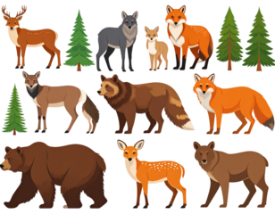 Forest animal vector pack (fox, deer, bear) transparent background