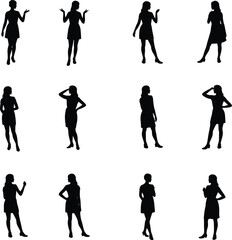 Collection of Female Silhouettes in Various Poses, Fashion and Body Language, Expressive Women Vector Set, Graphic Design Elements