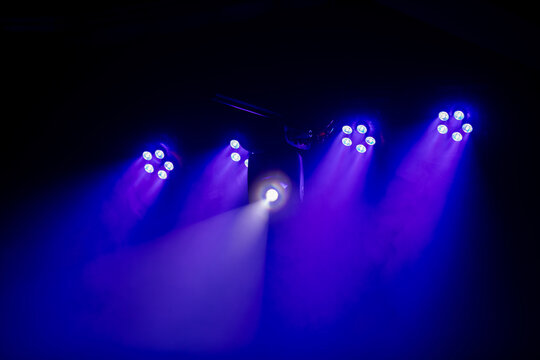 LED stage lights illuminating an empty performance space - just before the musicians arrive onstage.