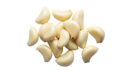 Pile of fresh peeled garlic cloves isolated on transparent background, showcasing their smooth texture, natural color, and culinary versatility for flavoring dishes
