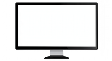 White blank screen of a computer monitor with a black frame, png, transparent