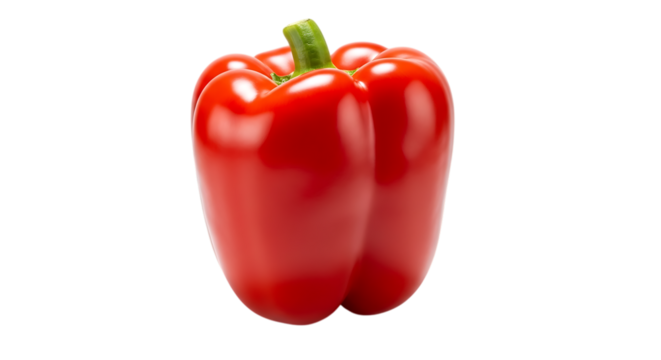 Vibrant red bell pepper isolated on transparent background, showcasing its smooth skin, crisp texture, and sweet flavor, perfect for adding color and nutrition to meals