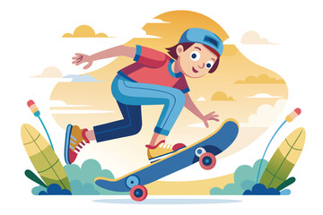 Silhouette of a Skateboarder Performing a Trick Intense Black and White Illustration of a Young Athlete in Action Sports