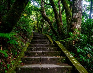 Lush forest stairway