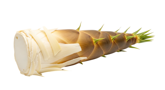 Isolated bamboo shoot on transparent background a fresh and natural vegetable, perfect for asian cuisine, showcasing its unique texture, green spikes, and white peel