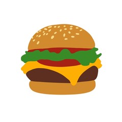 Flat illustration of tasty burger in sandwich bun style