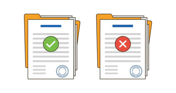 Document Folders with Completion Status Icons Representing Approval and Rejection in Contrasting Colors for Easy Recognition