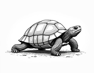 Obraz premium Simple line drawing illustration of turtle, also known as tortoise. This minimalist black, white artwork features clean lines, distinct silhouette. Ideal for logos, icons, or educational materials.