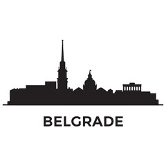 Obraz premium Belgrade skyline silhouette. Landscape Belgrade, Serbia. Vector illustration. Vector black silhouette. with white background.
