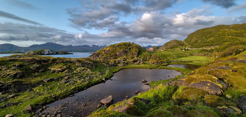Coastal Landscape With Old Nickel Mine And Red Cottage On Senja Island At Vesteralen In Norway