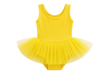 Vibrant Yellow Sleeveless Leotard with Layered Tulle Skirt for Children's Dance and Performance