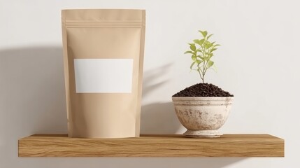 Transparent and kraft mockup with botanical accent for environmental visuals and minimalist themes