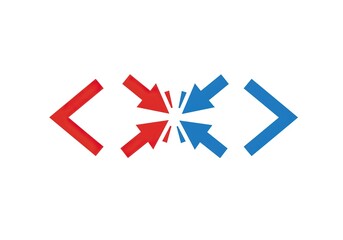 Red and blue arrows converging and diverging, symbolizing conflict and agreement