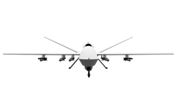 Automatic drone missile isolated on white background, png