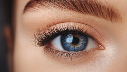 Obraz premium Close-Up Macro Before And After Eyelash Extensions On Female Eye With Long False Eyelashes. Makeup And Cosmetics Enhancing Beauty.