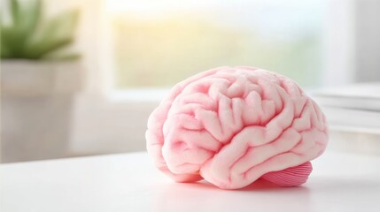 Pink-toned brain on white backdrop for neuroscience content and academic promotions