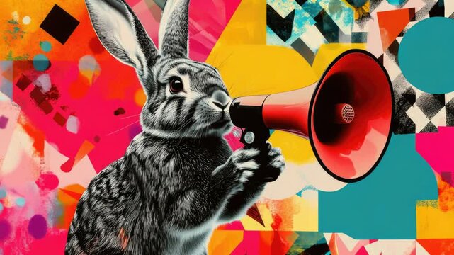 A rabbit holding a megaphone, great for illustrating amplifying messages or opinions