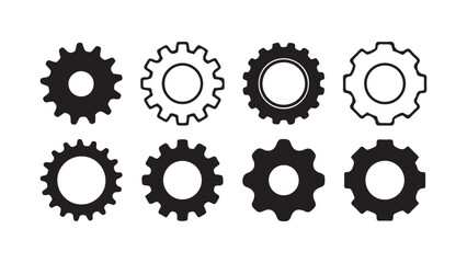 ear setting icon set. Cog wheel icon. Gear setting icon, Isolated black gears mechanism and cog wheel on white background. Victor illustration eps10
