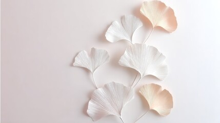 White backdrop with layered leaves for artistic compositions and eco visuals