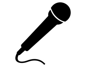 Simple Black Microphone Silhouette on White Background for Vocal Recording and Performance