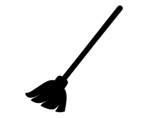 Black silhouette of broom sweeping on a white backdrop, cleaning tool