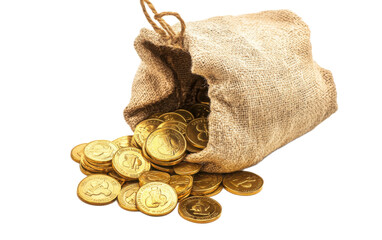 Bag of gold coin isolated on white background, png