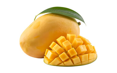 Fresh mango with slice cut isolated on transparent background