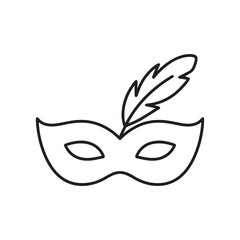 Masquerade mask with feather outline icon