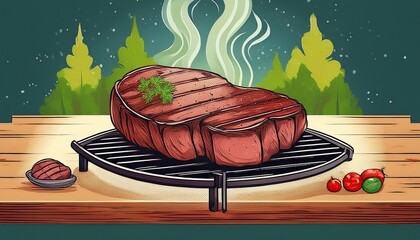 traditional cuisine meat grill outdoors scene with sauce dripping on juicy steak bar b q meat grill food smoke grilling