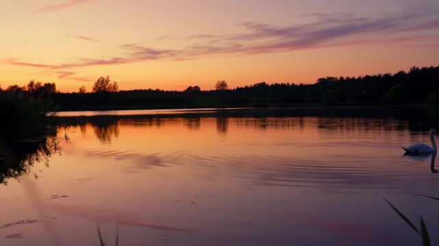 Peaceful Lake Landscape with a Vibrant Sunset Reflected on the Water