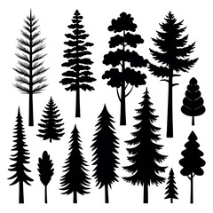 Naklejka premium Set of Tree Silhouettes – Isolated Pine and Spruce Tree Illustrations | Winter Christmas EPS 10 Vector Images