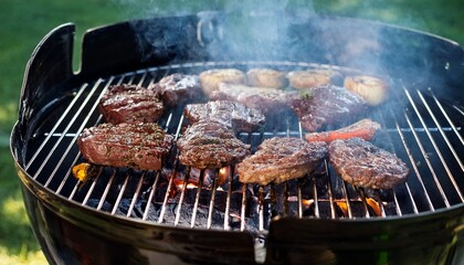 traditional cuisine meat grill outdoors with smoky flavor and juicy texture on hot coals bar b q meat grill food smoke grilling