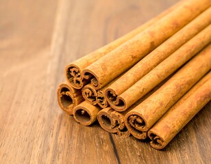 Cinnamon sticks on a wooden table