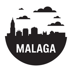 Fototapeta premium Malaga skyline. Circular style. Stock vector illustration. Vector black silhouette. with white background.