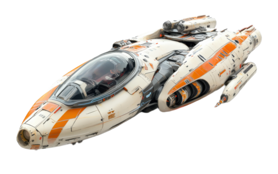 Beautiful spaceship isolated on white background, png