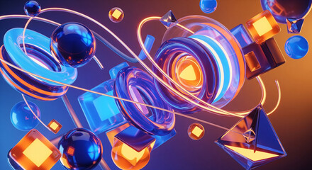 Fototapeta premium Abstract 3D Shapes in Vibrant Colors