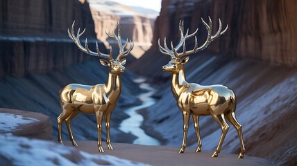Golden deer with prism antlers background
