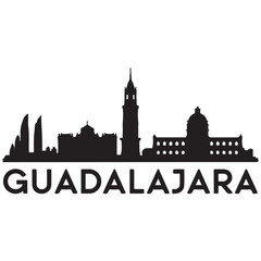 Obraz premium Vector Guadalajara skyline. Travel Guadalajara famous landmarks. Business and tourism concept for presentation, banner, web site. Vector black silhouette. with white background.