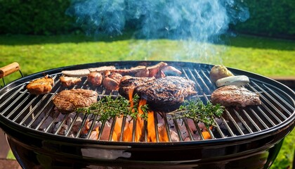 traditional cuisine meat grill outdoors with herbs and flame create delicious scene bar b q meat grill food smoke grilling