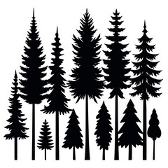 Obraz premium Christmas and Pine Tree Silhouette Set – Vector Collection of Holiday and Evergreen Trees Illustration