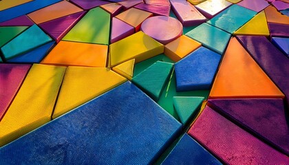 Fototapeta premium overhead view of vibrant abstract artwork on ground with geometric shapes design creates an artful effect