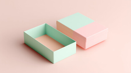 Mint green and peach pastel box on soft background