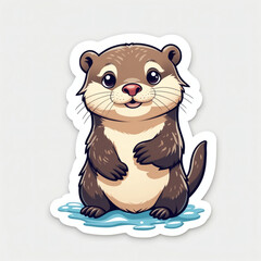 Obraz premium Cute otter character joyfully splashing in water on a sunny day