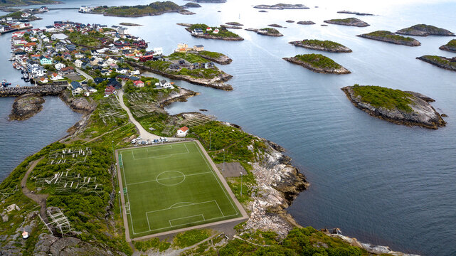 Famous Football Ground In Henningsvaer City On Lofoten Islands In Norway