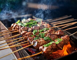 traditional cuisine grilled meat skewers with local herbs cooked over open flame street food food meat grill bar b q skewer