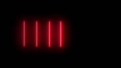 Five vertical  neon lines glow in a dark room, red color ,casting reflections on the floor. Colorful Neon Light Technology Loop Dancing Stage Isolated Transparent black Background - Powered by Adobe