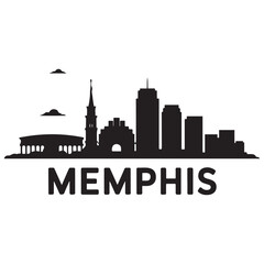 Fototapeta premium Vector Memphis skyline. Travel Memphis famous landmarks. Business and tourism concept for presentation, banner, web site. Vector black silhouette. with white background.