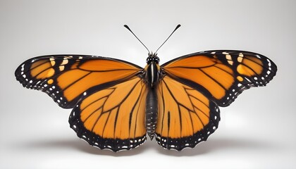 Naklejka premium A stunning, detailed image of a monarch butterfly with open wings, set against a clean white background.