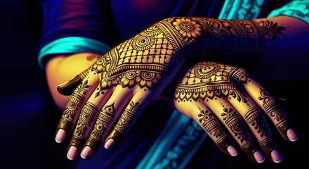 Intricate Henna Designs on Hands for Cultural Celebrations, Wedding Events, Tradition Blogs, Artistry Websites, and Beauty Content  